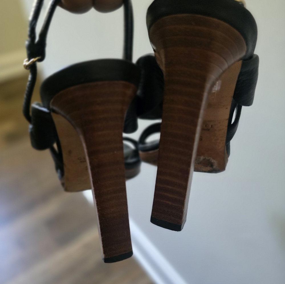 Gucci Vintage Black Leather Women's Heels Sz 36 (Us 6) Made In Italy - Picture 3 of 8